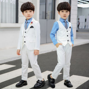 3PCS Children Suit Set Pure Color Korean Handsome Blazer Performance Dinner Dress Boy Coat