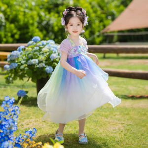 Princess Seashell Summer Thin Short Sleeve Cheongsam Childrens Dress Fairy Tale Style Ancient Chinese Costume Girls Clothing