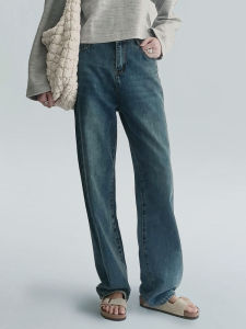 Extended High Waist Denim Jeans Women Tall 175 Ultra Long Straight Slimming Retro Deep Blue Narrow Version Wide Leg Pants