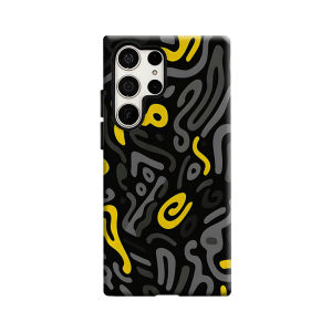 Potdemiel | Black Yellow Graffiti Phone Case for Samsung Galaxy S26 S25 Ultra S24 S23 Ultra Plus Shockproof Double Layer Tough Back Cover