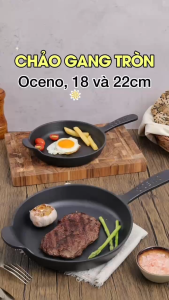Chảo Gang Tròn Oceno Hai Tay Cầm Size 18-22cm Dùng Được Trên Mọi Bếp