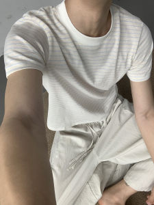 เสื้อยืดลายทาง MION ทรงหลวม คอปกสั้น แขนสั้น ระบายอากาศได้ดี สำหรับผู้ชายและผู้หญิง ทรงหลวม ทรงหลวม ทรงหลวม