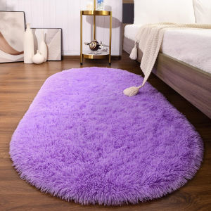 VIKAMA Solid Color Oval Fluffy Area Rug Durable Easy Care Soft Floor Mat For Bedside Dormitory Living Room Home Decor