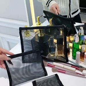 Tas Makeup Jaring Portabel Tas Penyimpanan Bantalan Udara Lipstik Tas Cuci Travel Kapasitas Besar