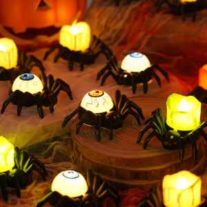 Halloween Pumpkin Lamp Atmosphere Decoration Props LED Electronic Candle Light Glowing Spider Night Light Festive Accessories