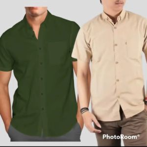 kemeja pendek kasual katun polos pria distro terlaris masakini warna hitam putih promo 2 picc cuman 50 ribuan