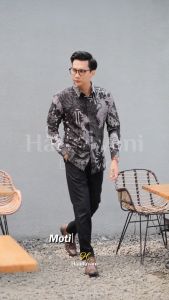 MOTIF PURNAMA Baju Atasan Kemeja Batik Slimfit Pria Premium Modern Lengan Panjang Pendek Full Furing | HANDAYANI BATIK