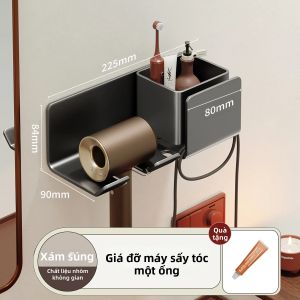 Giá Đỡ Máy Sấy Tóc Bằng Nhôm Dung Tích Lớn Gắn Tường Tích Hợp Giá Đỡ Máy Duỗi Tóc Tiết Kiệm Không Gian Hộp Đựng Máy Sấy Tóc Màu Xám Đen/đen/trắng Kem