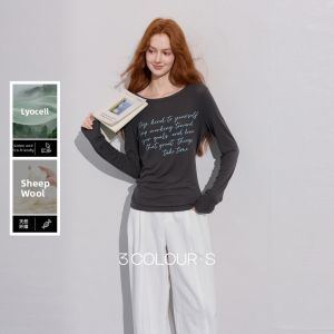 3COLOUR·S | Letter Print Long Sleeve Round Neck T-shirt S