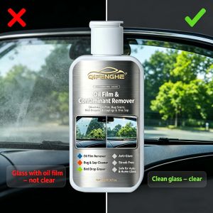 QIFENGHE 4 fl oz Glass Cleaner Treatment – Multi-Purpose Contaminant Remover: Oil Film Tree Sap Bug Stains Bird Droppings – F