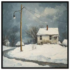 Tranh mùa đông phong cảnh con đường nhỏ dẫn vào ngôi làng phủ đầy truyết trắng.Tranh treo tườngdán tường.CGI-1204