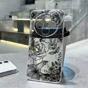 Rose Flower Elegant Romantic Black Lace Pattern Phone Case For Xiaomi Redmi A3 A5 A4 14C A3X A1 A2 Anti-drop TPU Silicone Cover