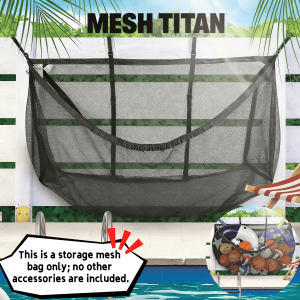 Large Hanging Pool Storage Mesh Bag - Net Organizer for Pool Toys Inflatables Swim Rings & Balls Adjustable StrapOutdoor Or