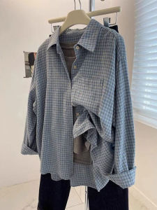 Stylish Unique Versatile Blue Retro Fleece Plaid Shirt