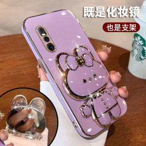 Vivo X27 pro Silicone Case Luxury Cute Creative Electroplated Anti-fall Rabbit Stand Mirror Phone Cover for Girls 3C Digital Accessories