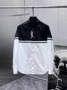 Fashionable Black White Patchwork Long Sleeve Mens Shirt Spring Autumn Style Casual Striped Shirt Korean Version Daily Wear