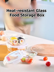 BM Glass Lunch Box for Adult Glass Food Container with Cover Microwaveable Food Container Storage Transparent