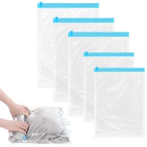 5 Packs Roll-up Storage Bags Travel Compression Bags Reusable Space Saver Bags Vacuum Storage Bags for Clothes Organizer