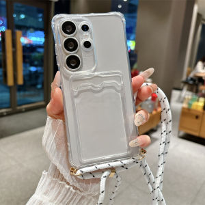Ốp Điện Thoại Kèm Dây Đeo Chéo Kẹp Thẻ Chống Sốc Bằng Silicon Trong Suốt Cho Samsung S25/S26/S23/S24 Ultra A56/A55/A54/A53/A52/A51/A50 - Có Dây Đeo Nylon