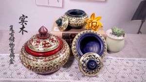 ผอบใส่ของ ผอบเล็ก ผอบเดินเส้น หม้อเล็ก ของประดับ ผอบเขียนทองเดินเส้นติดกระจก ของตกแต่งโรงแรม ขนาด5นิ้ว 6นิ้ว 8นิ้ว จัดส่งฟรี