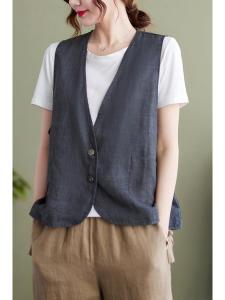 เสื้อกั๊กผ้าลินินคอตตอน แขนกุด ทรงหลวม สำหรับผู้หญิงในช่วงฤดูร้อน เสื้อคลุมกันหนาวแบบลำลอง สำหรับใส่ไปทำงาน