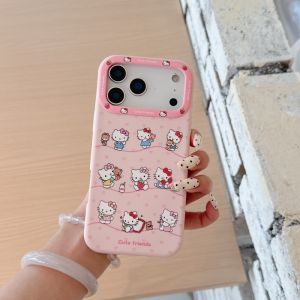 Sanrio | Ốp Điện Thoại iPhone 15/16/17 Pro Max Hình Hello Kitty Hoạt Hình Dễ Thương Màu Hồng Chấm Bi Bảo Vệ Toàn Màn Hình Chống Sốc Chất Liệu Silicon