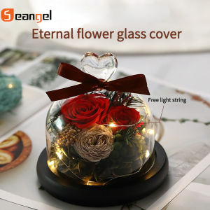 Seangel Red Rose for Valentines Day Gift Eternal Real Flower Glass Cover for boyfriend Father Gifts Vehicle-mounted Household Decoration Red Roses for Goddess Festival Company Annual Meeting Gifts