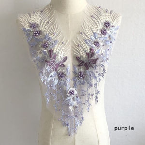 Embroidered Flowers Beads Cloth Patch Lace Wedding Dress Decorative Accessories
