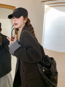 Gray Korean Style Fashion Commute Old Money Suit Jacket Womens Casual Slimming West Coat Long Sleeve Double Button Pure Color