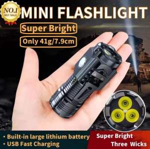 Mini LED USB Rechargeable Flashlight Frog Eye Lens 3 LED Wicks Five Light Modes High Hardness ABS Material Compact And Portable Suitable For Night Travel Emergency Repairs Outdoor Exploration Etc.