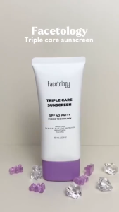 Facetology Triple Care Sunscreen SPF40 PA+++ 100ml | Hybrid UV & Blue Light Protection | Non-Greasy for All Skin | Hydrating & Soothing