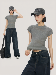BAIDAIFEI | Áo Thun Tay Ngắn Slim Fit Chất Liệu Lụa Băng