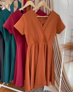 Mihar store / Dress wedges scuba polos lebar / Midi flare dress polos / Dress plain scuba / Dress leher v selutut / Dress casual pesta kondangan polos santai 2973