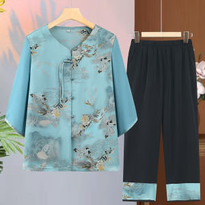 Lightweight Sleeveless Two-Piece Set for Mom Summer New Style Fashionable Loose Fit Button down round Neck Floral Print