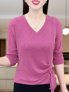HUAXUNRAN | Loose & Slimming V-Neck Long Sleeve T-Shirt for Plus Size Women