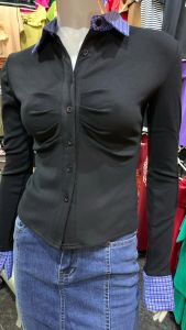 Áo sơ mi thun cotton họa tiết cổ caro co dãn