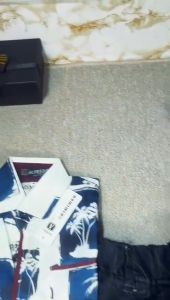 Setelan Kemeja Motif Fashion Celana Denim Cargo Hitam Pendek Usia Anak 1-12 Tahun