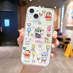 Biqi Cute Crayon Shinchan Kurokos Couple Phone Case Silicone Protective Shell for  13ProMax 12Mini 15 Men Women 16 Anti-Fall 8Plus Transparent 7