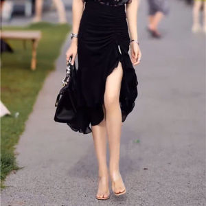 Bộ Đồ Hai Mảnh Thời Trang Mùa Hè Cho Nữ Áo Không Tay Cổ Bẻ Màu Đen Váy Nửa Thân Họa Tiết Hoa Áo Khoác Ngoài Bộ Sưu Tập Mùa Hè