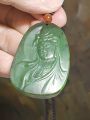 Premium Nephrite greenish Guan Yin (Goddess of Mercy) Jade pendant (with certificate) [Natural Crystal] 和田玉俄碧绿观音吊坠(带证书). 