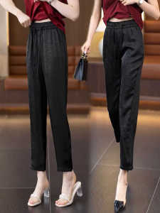 Acetate Satin Ice Silk Womens Summer Thin New Versatile Loose Drapey Nine-Point Straight Cut Harem Pants High Waist Long Trousers