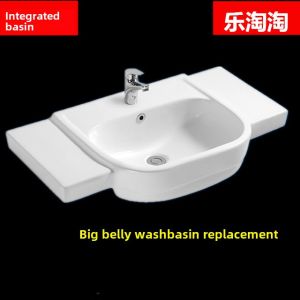 Integrated Ceramic Bathroom Sink Large Belly Basin Embedded Washstand Bathroom Cabinet Sink Single Hole Faucet Opening