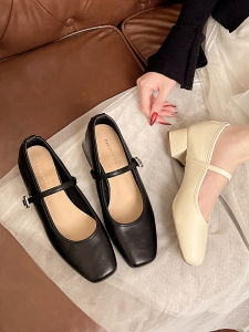 YX | Stylish British Style Square Toe Buckled Shoes Women Block Heels