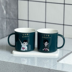 Family Dental Care Ceramic Toothbrush Cup Set Combination Four Members Brush Teeth Together Creative Handle Design Multi-Purpose