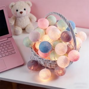 4cm LED Cotton Ball Festoon Light String Battery Garland Lamp Wedding Bedroom Easter Room Decor Party Fairy Christmas Lights
