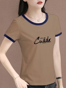 Pure Cotton Womens T-Shirt Short Sleeve Tops Summer New Arrival K-style Loose Slim Looking Western Style All-Matching Crew Neck T-shirt Women