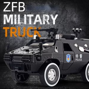 【WJ】1:24 ZFB Military Truck Armored Alloy Chariot 8 Lights on 7 Doors Open Police Vehicle and Personnel Carrier