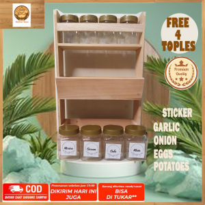 RAK SUSUN BUMBU  DAPUR KOMBINASI BONUS 4 TOPLES DARI KAYU MAHONI