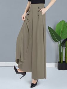 เรียบหรู Drapey ฤดูร้อน ขากว้าง กางเกง แม่ 3/4 ยาว หลวม ใส่สบายวัยกลางคน ผู้หญิง ลำลอง กางเกงขายาว หลากหลาย พรางหุ่น