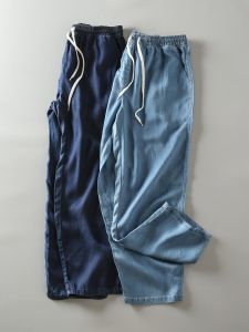 Summer New Mens Casual Cotton Jeans Loose Fit Elastic Waist Straight Leg Nine-Piece Breathable Comfortable Loose Hanging